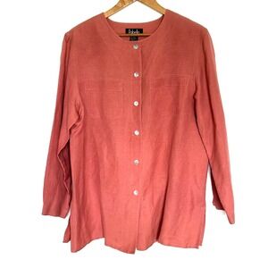Rafaella Shirt Women's Size 12 Salmon Linen Rayon Blend Button Down Long Sleeve
